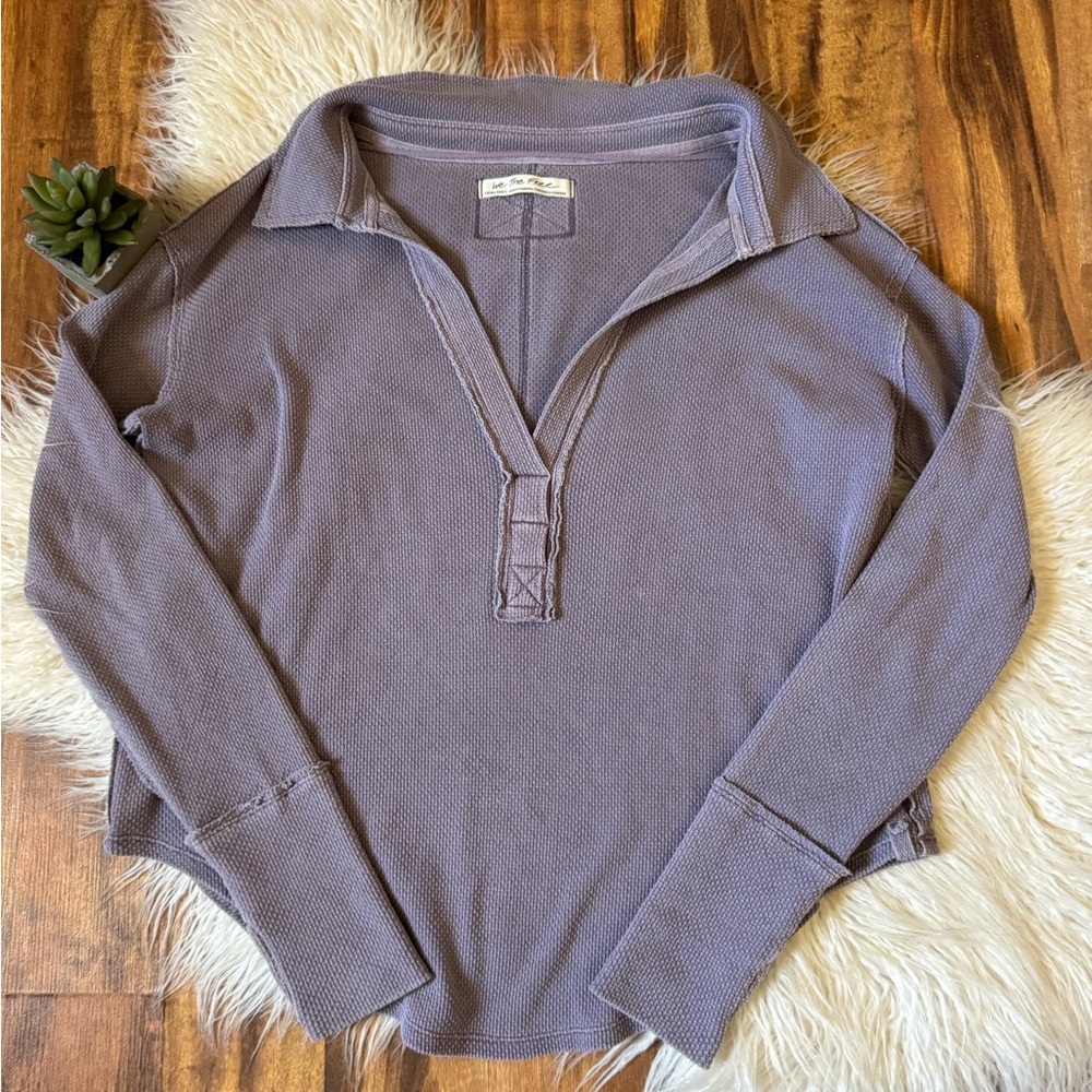 Free People Anakin Thermal Pullover Sweater Purple